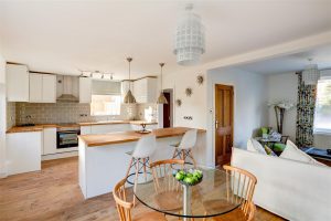 bright open plan dining area and kitchen 